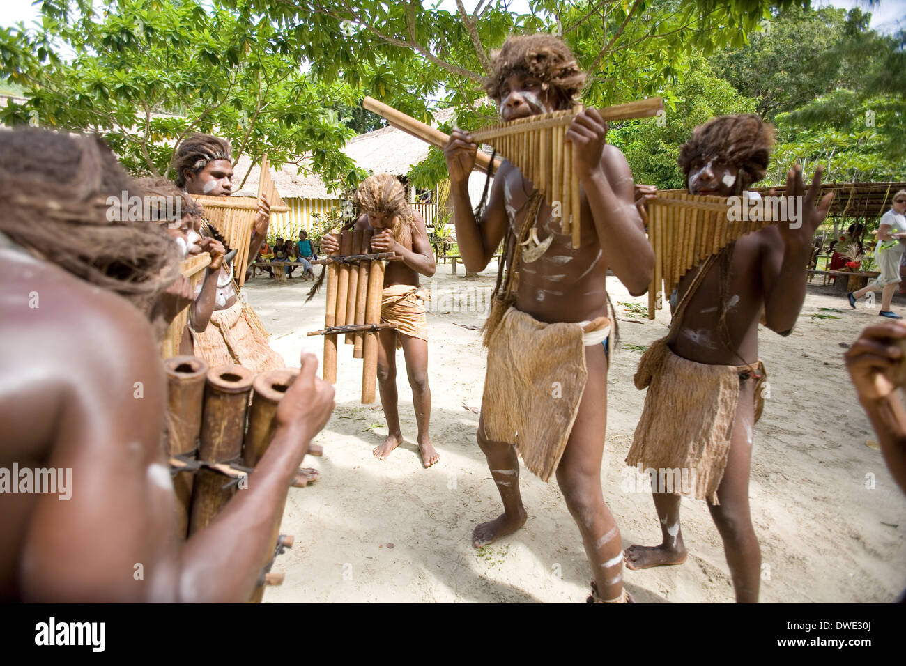 Roderick Bay's pipe band performs on Nggela Island, Solomon Islands, South Pacific Stock Photo