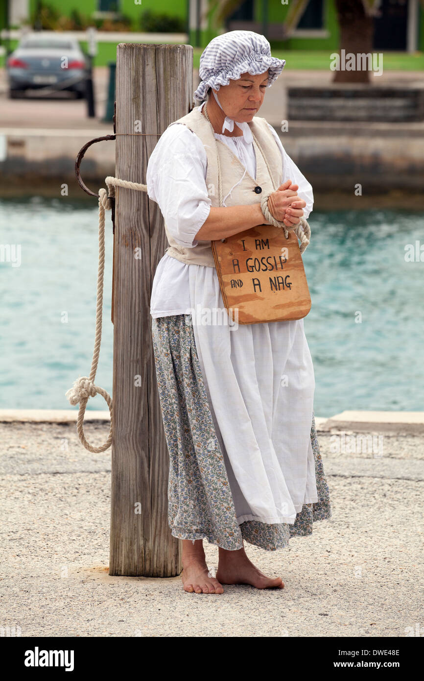 Actor in a historical reenactment of the ducking stool punishment in St George’s Bermuda Stock Photo
