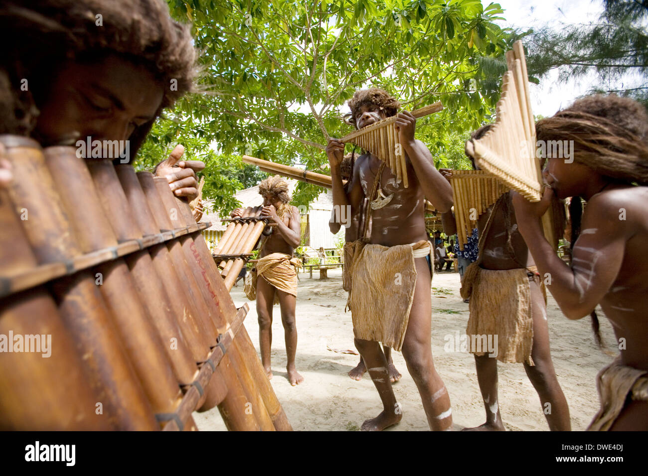 Roderick Bay's pipe band performs on Nggela Island, Solomon Islands, South Pacific Stock Photo