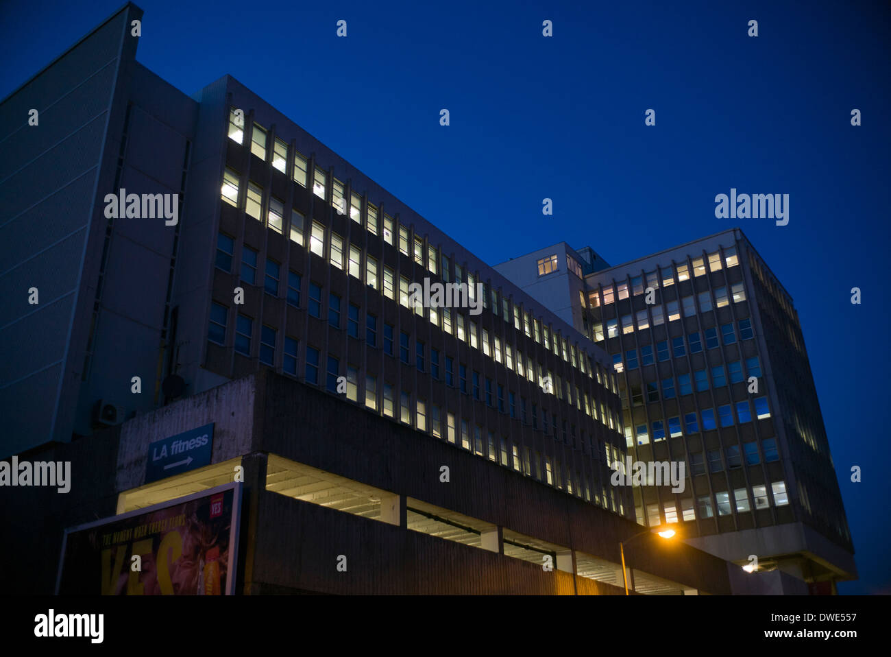 Office building at night, Brighton Stock Photo