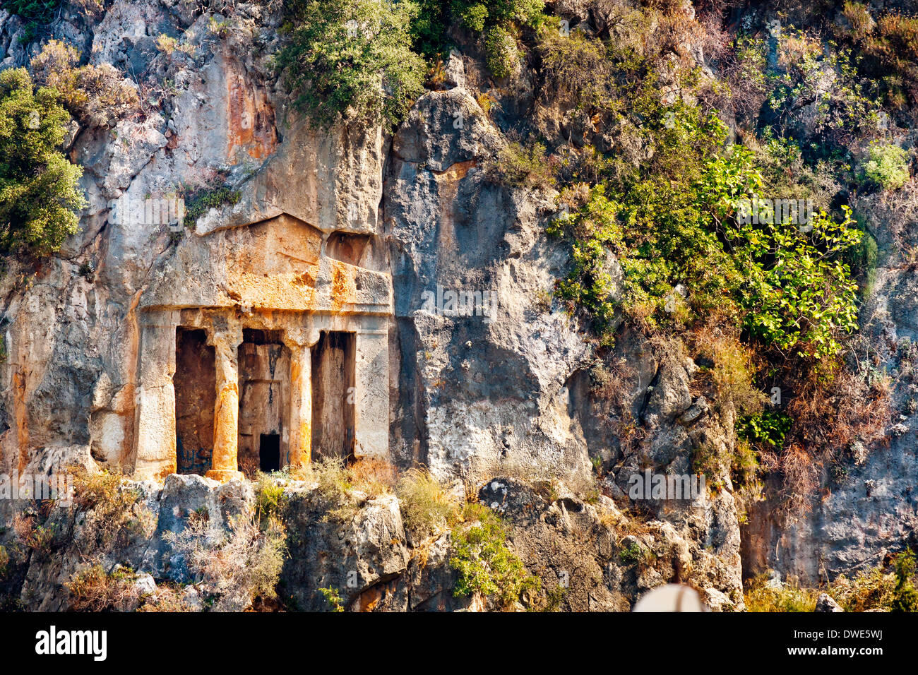 Ruins of Lycian Tombs in Fethiye Stock Photo