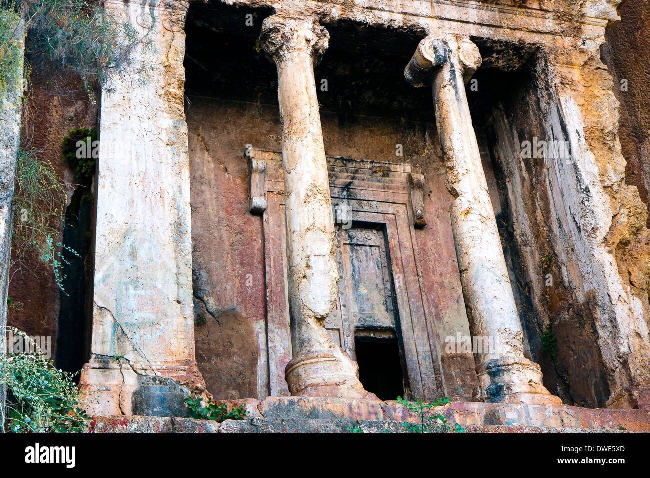 Tomb of Amynthas, Lycian Tombs carved in rocks, Fethiye Turkey Stock Photo