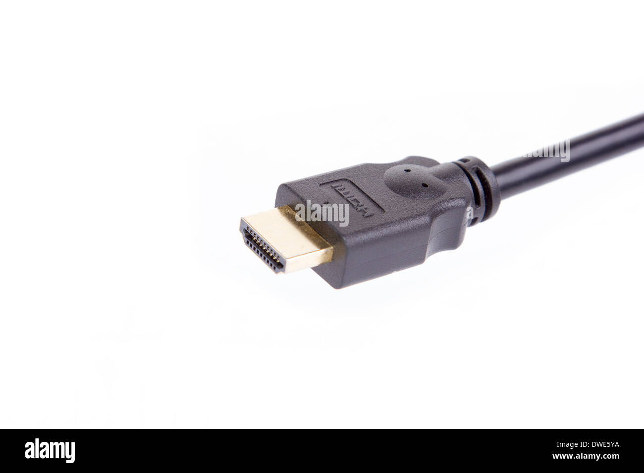 close-up of an black hdmi cable with pure white background Stock Photo