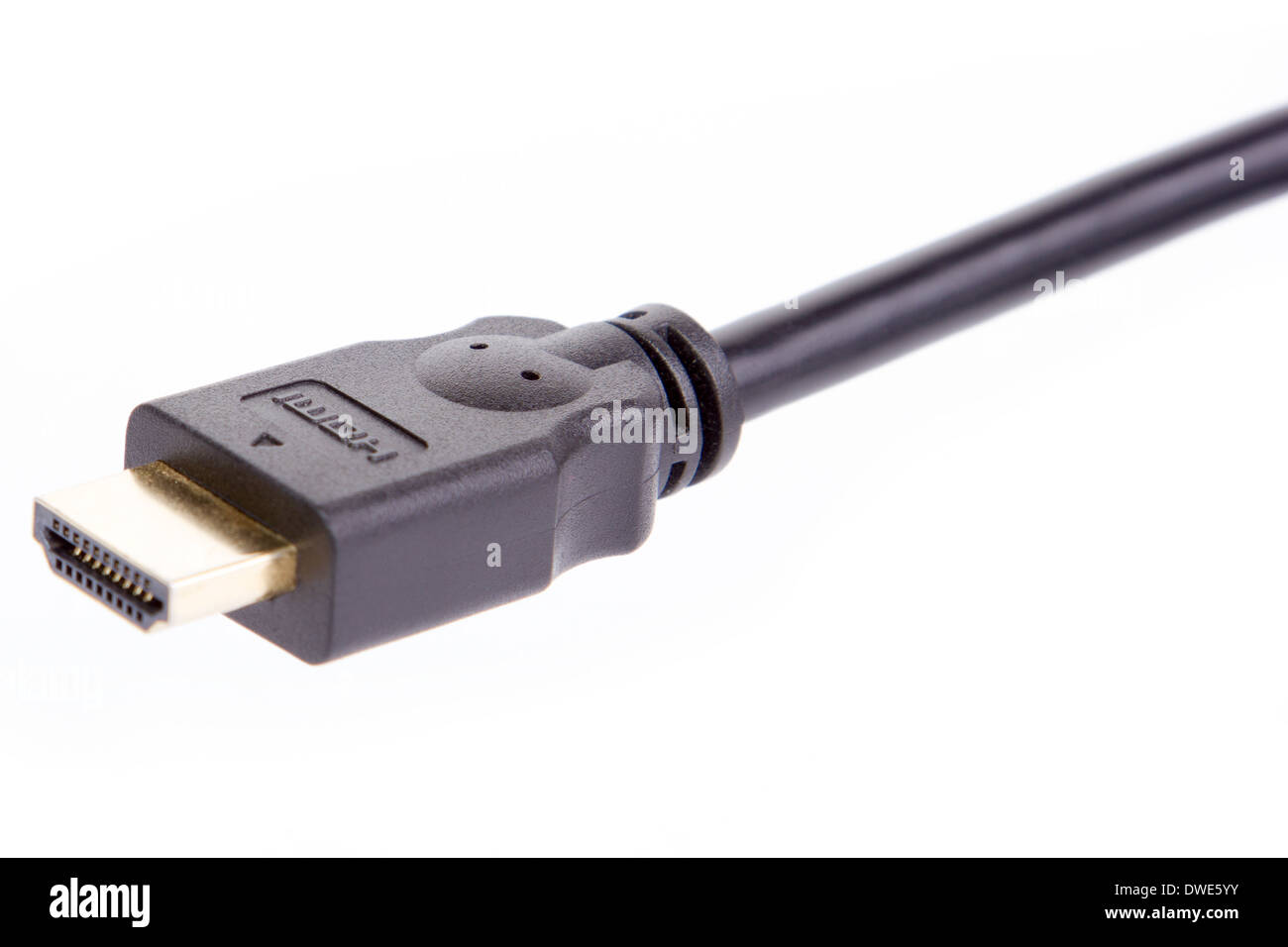 close-up of an black hdmi cable with pure white background Stock Photo