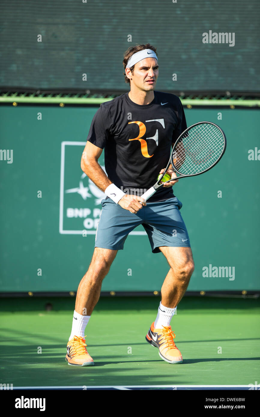 Indian Wells, California, USA. 6th March 2014. March 05 2014: Roger Federer  [7] (SUI) at practice during the BNP Paribas Open, at the Indian Wells  Tennis Garden in Indian Wells, CA. Credit: