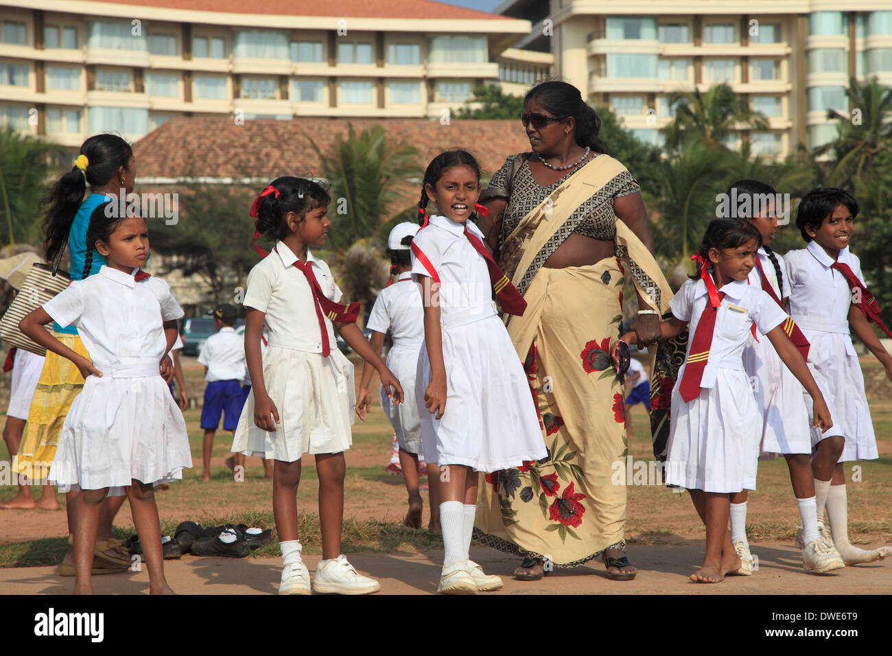 Sri Lanka; Colombo, schoolgirls with teacher, Stock Photo