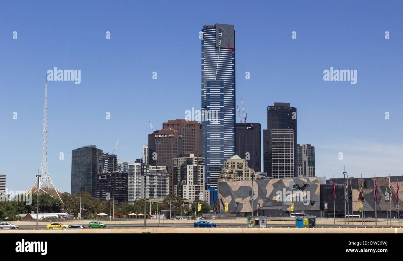 Melbourne, Australia - Early morning view of city of Melbourne in Australia with Eureka tower in the center Stock Photo