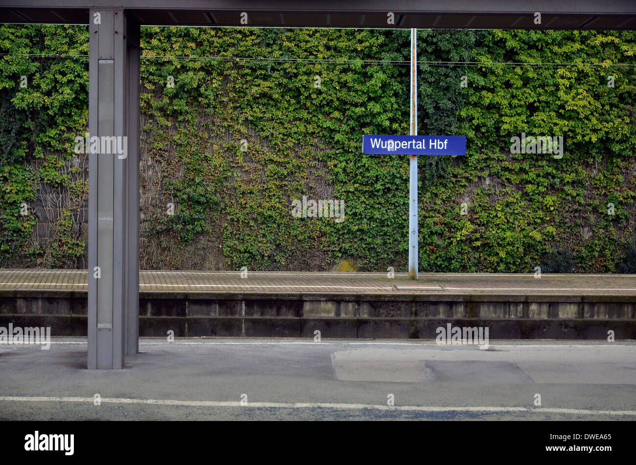 Wuppertal Hauptbahnhof (main railway station) with station sign. Stock Photo