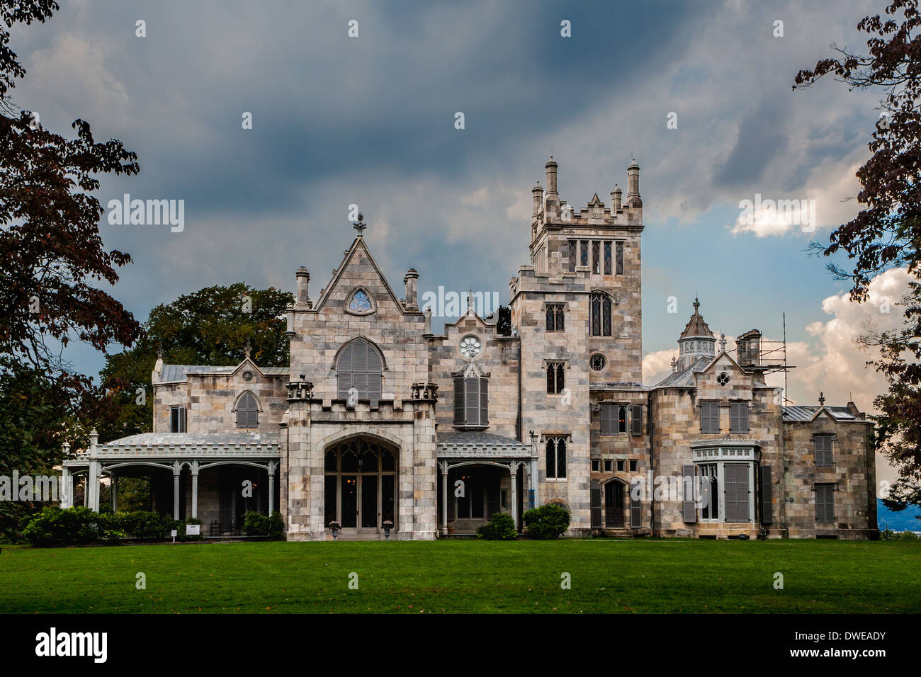 Lyndhurst on Hudson River, finest gothic castle in USA, built for Jay Gould, Tarrytown, Westchester County, New York State. Stock Photo