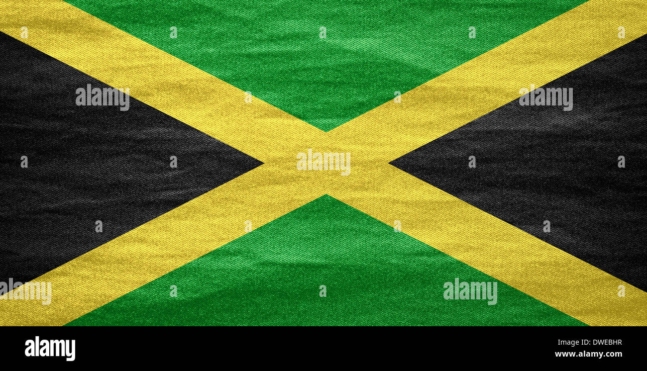 flag of Jamaica or Jamaican banner on canvas texture Stock Photo