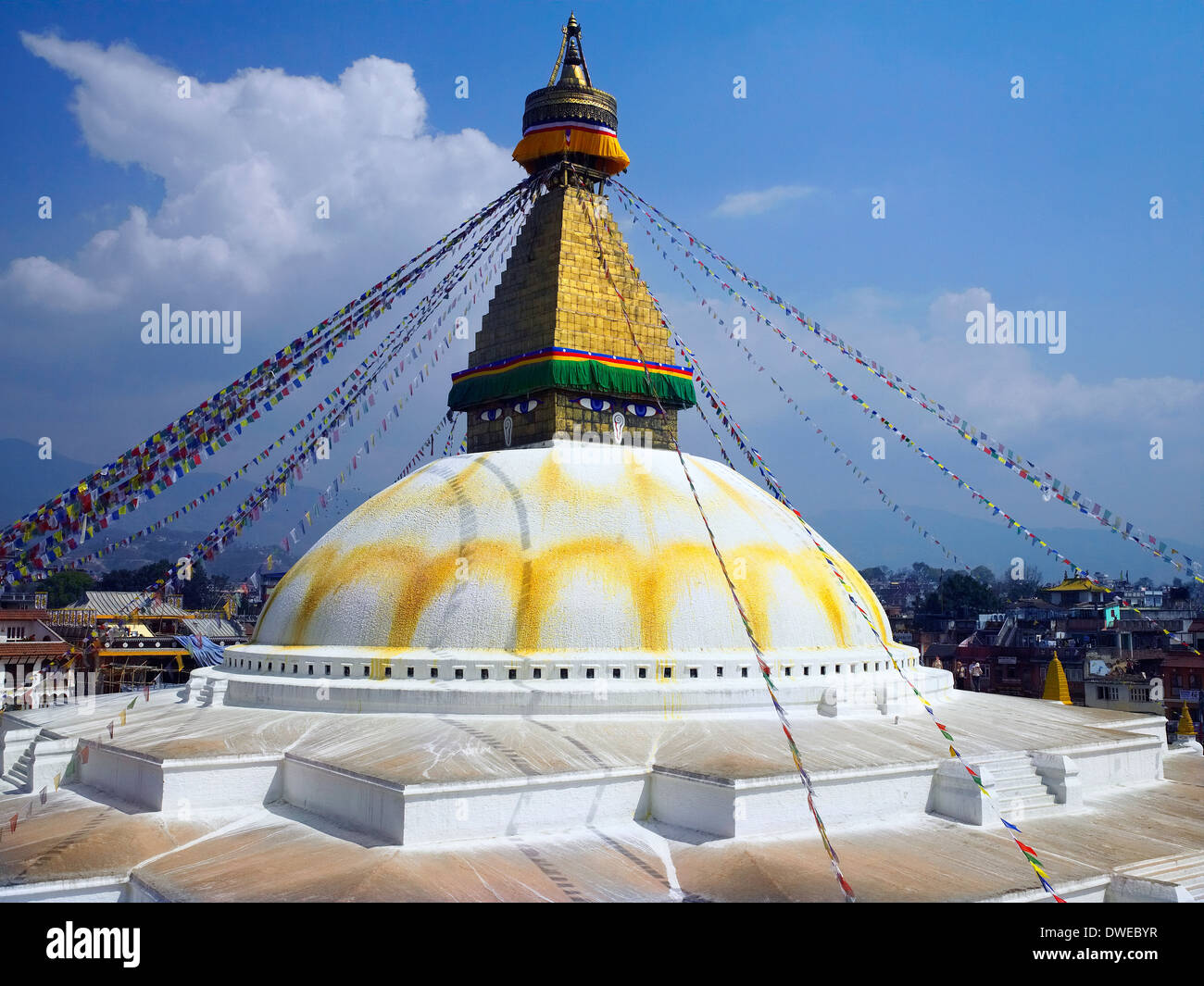 Bouddhanath or Baudhanath or the Khasa Caitya, is one of the holiest Buddhist sites in Kathmandu in Nepal Stock Photo