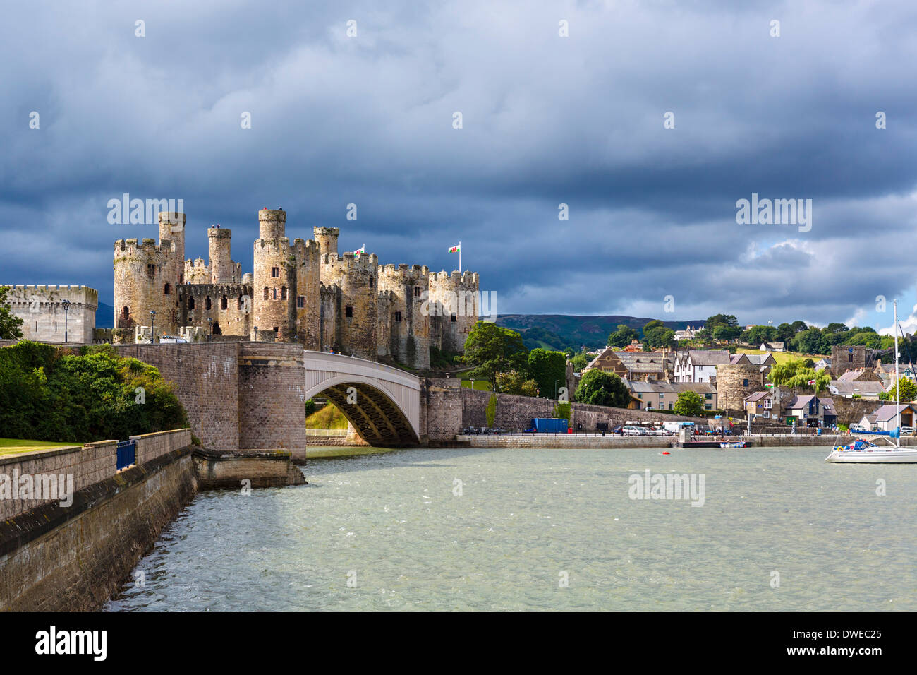 View of Conwy Castle and harbour, Conwy, North Wales, UK Stock Photo