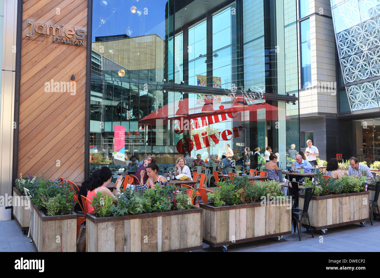 Jamie Oliver's Italian restaurant in Westfield Shopping Centre/center, in Stratford, East London, UK Stock Photo
