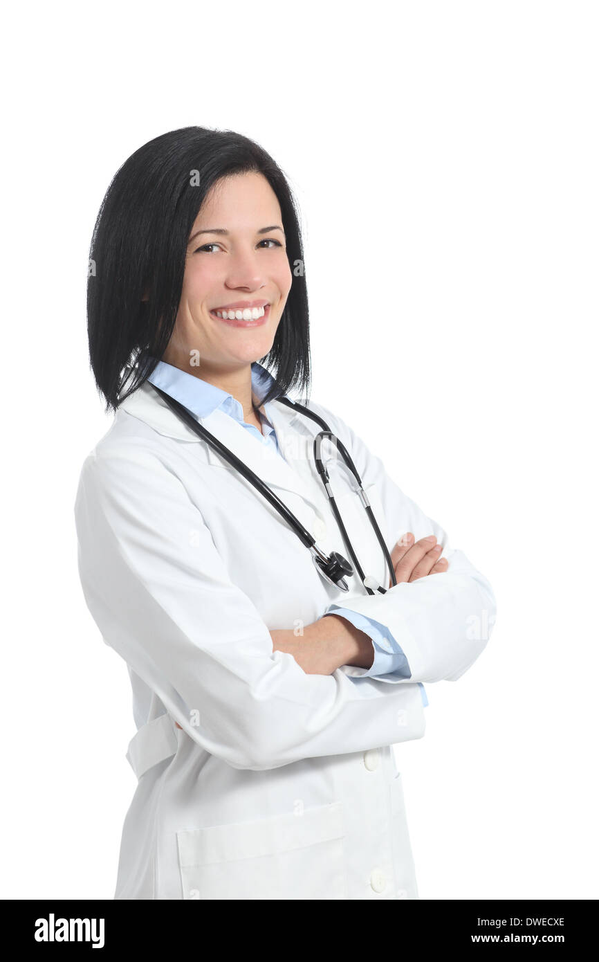 Confident doctor woman posing with folded arms isolated on a white background Stock Photo