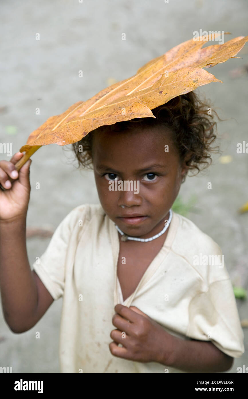 Islander poses for a picture on Santa Ana Island, Solomon Islands, South Pacific Stock Photo
