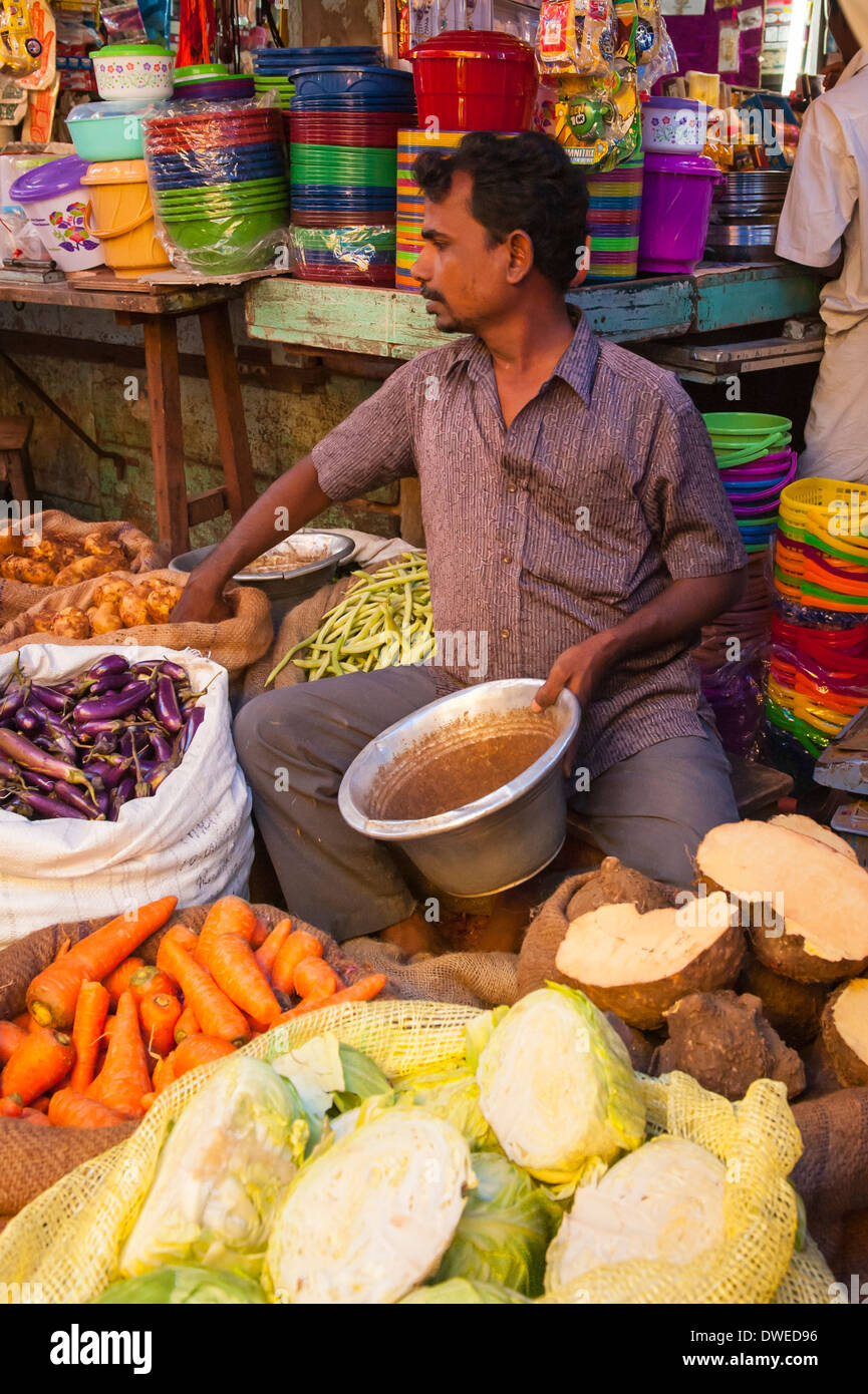 India Tamil Nadu Pondicherry Puducherry street scene market vendor man
