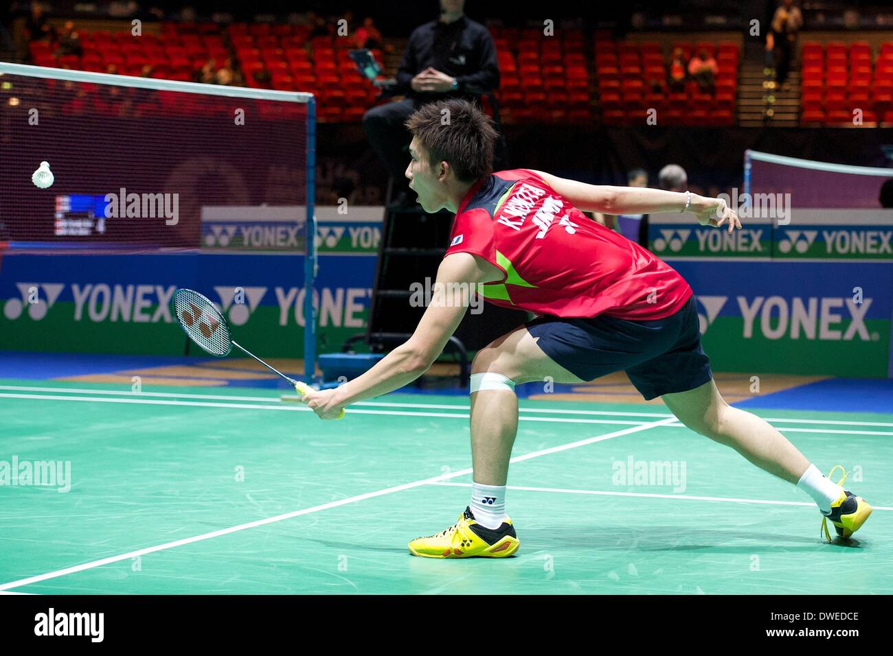 Birmingham, UK. 06th Mar, 2014. Kento Momota during Yonex All England Open Badminton Championships from the National Indoor Arena. Credit:  Action Plus Sports/Alamy Live News Stock Photo