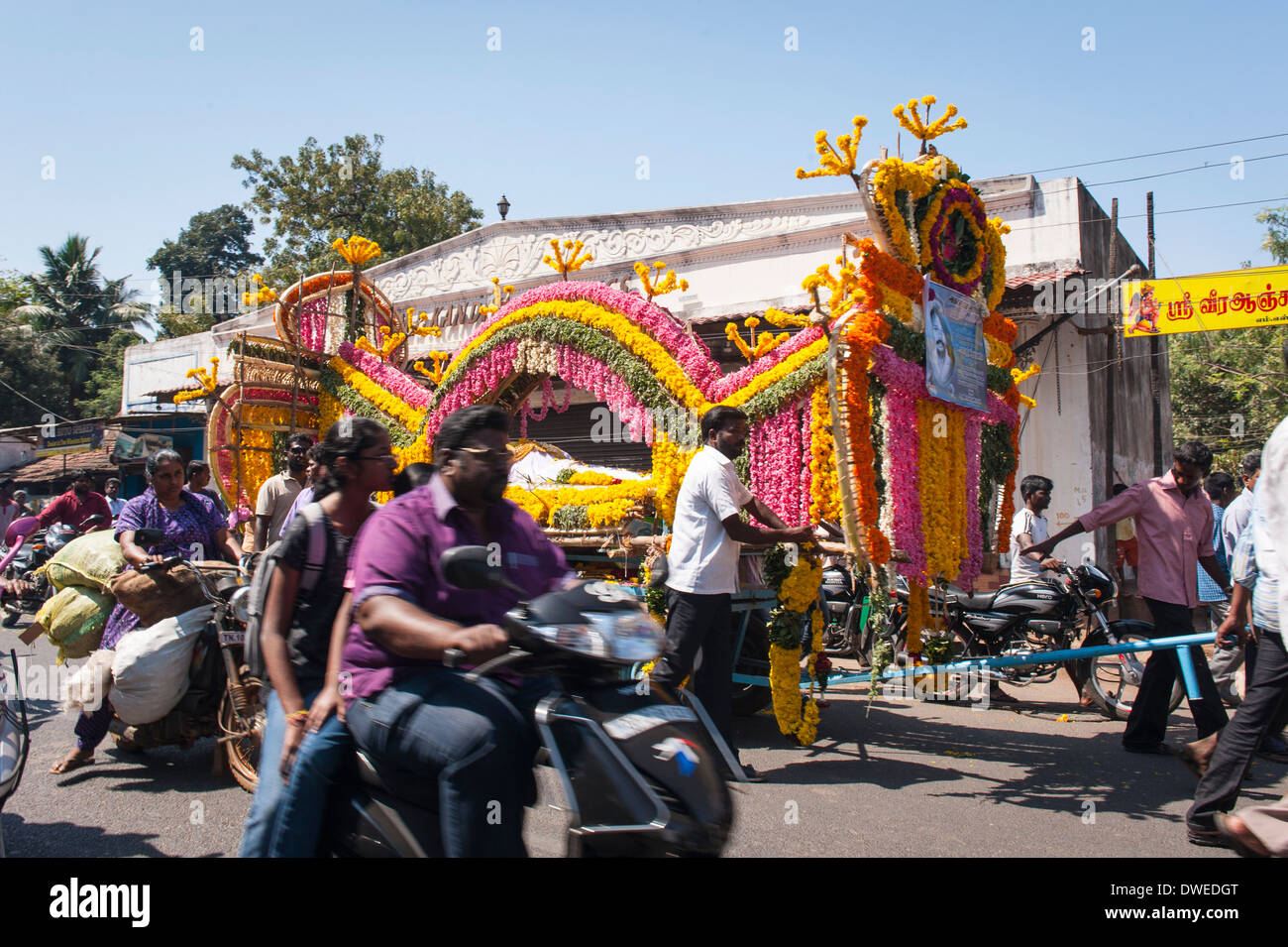 India Tamil Nadu Pondicherry Puducherry street scene funeral cortege