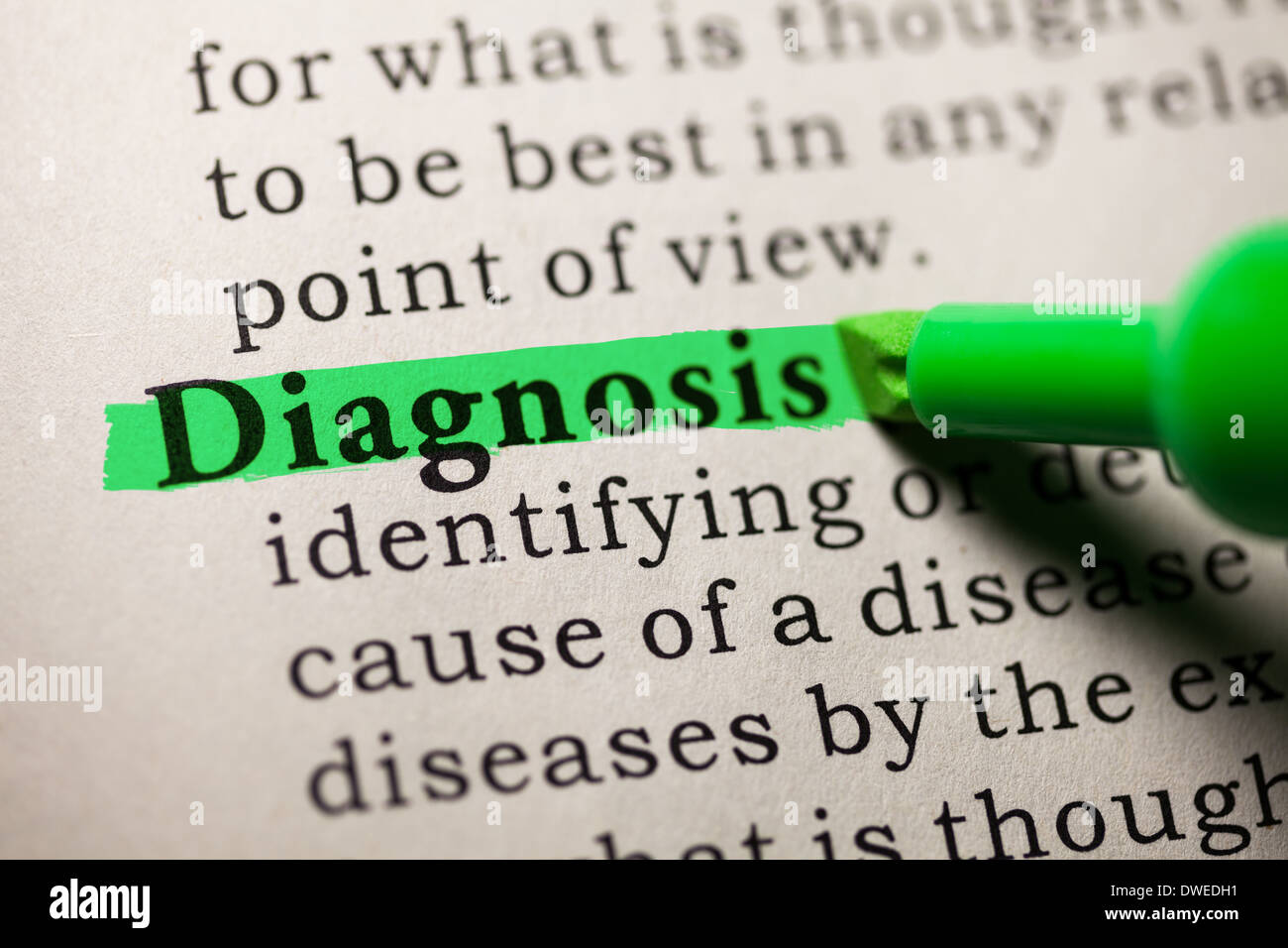 Fake Dictionary, Dictionary definition of the word diagnosis. Stock Photo
