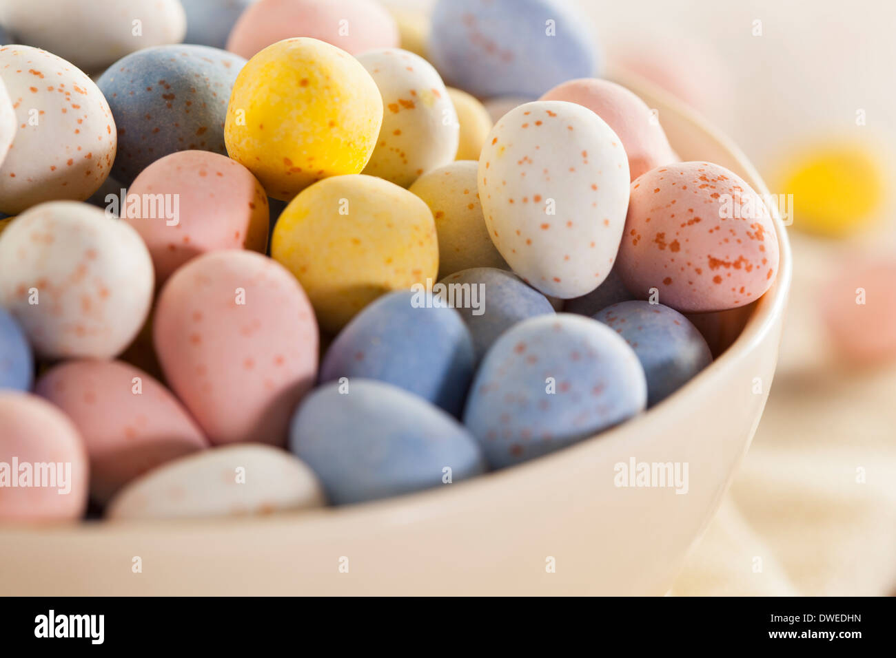 Festive Chocolate Easter Candy Eggs in a Bowl Stock Photo