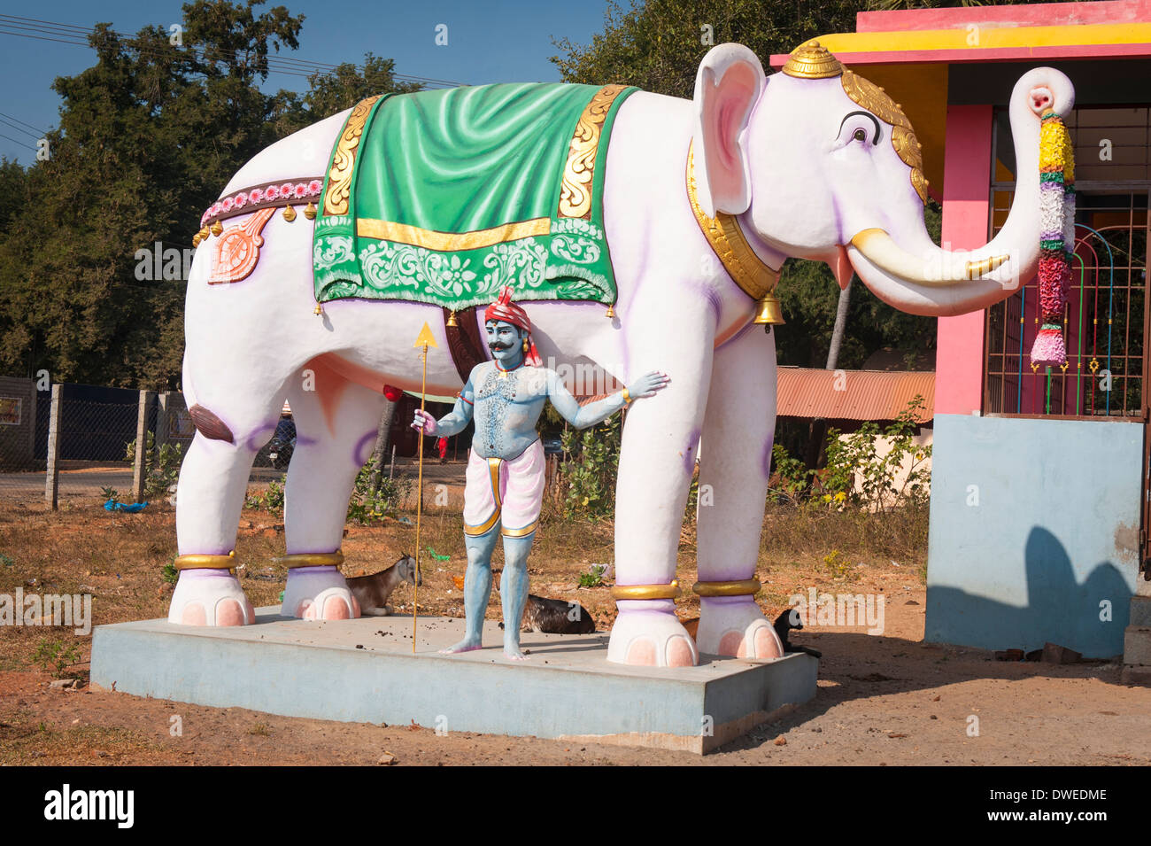 India , Tamil Nadu , Pondicherry , Puducherry Auroville , meditation spiritual centre Temple Deity elephant man figure figures Stock Photo