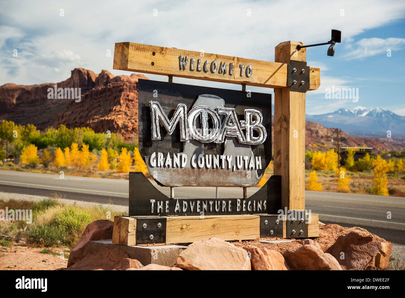 Welcome sign, Moab, Utah USA Stock Photo