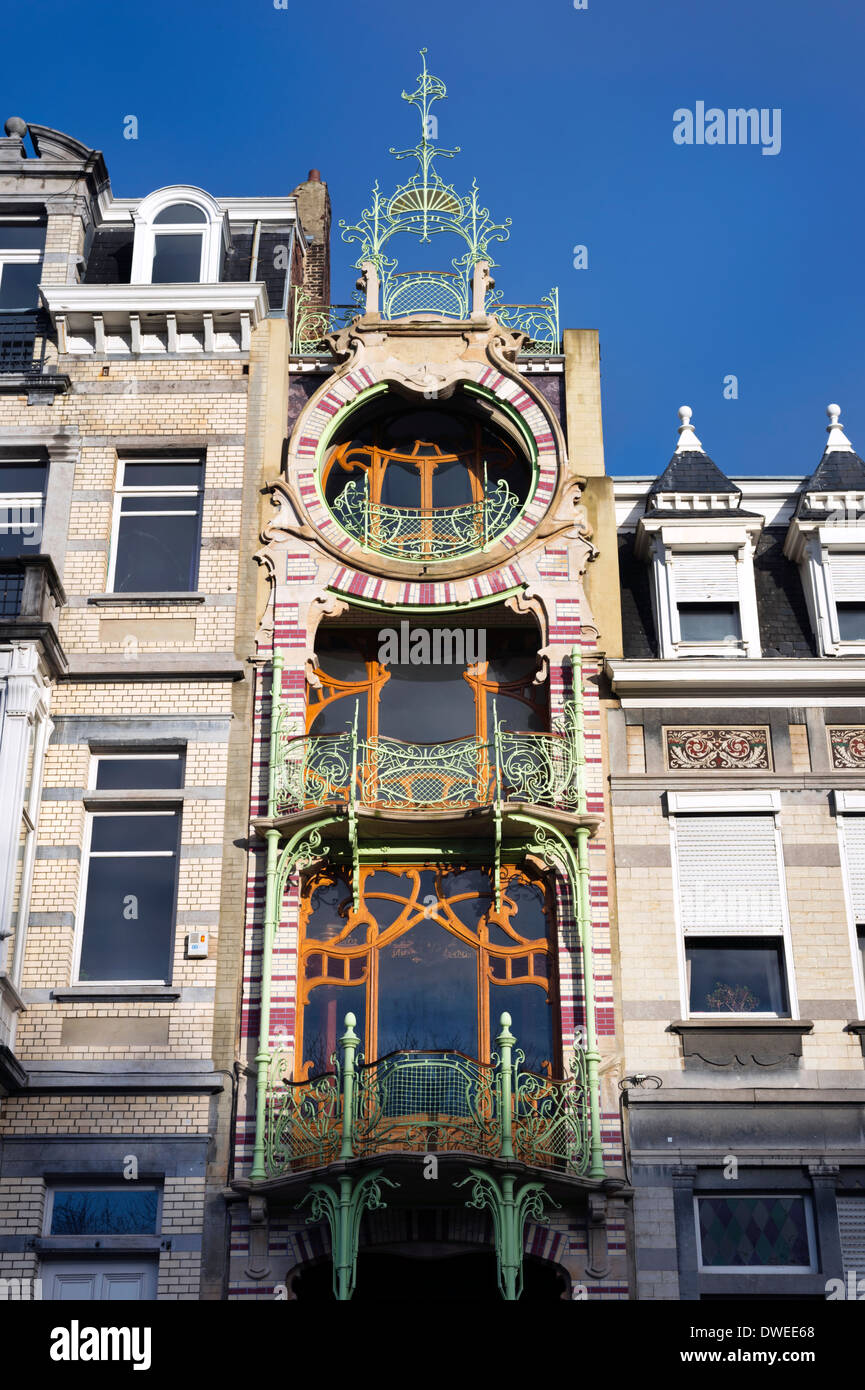 Art Nouveau style Saint-Cyr House, Square Ambiorix, Brussels, Belgium. Designed by Belgian architect Gustave Strauven Stock Photo