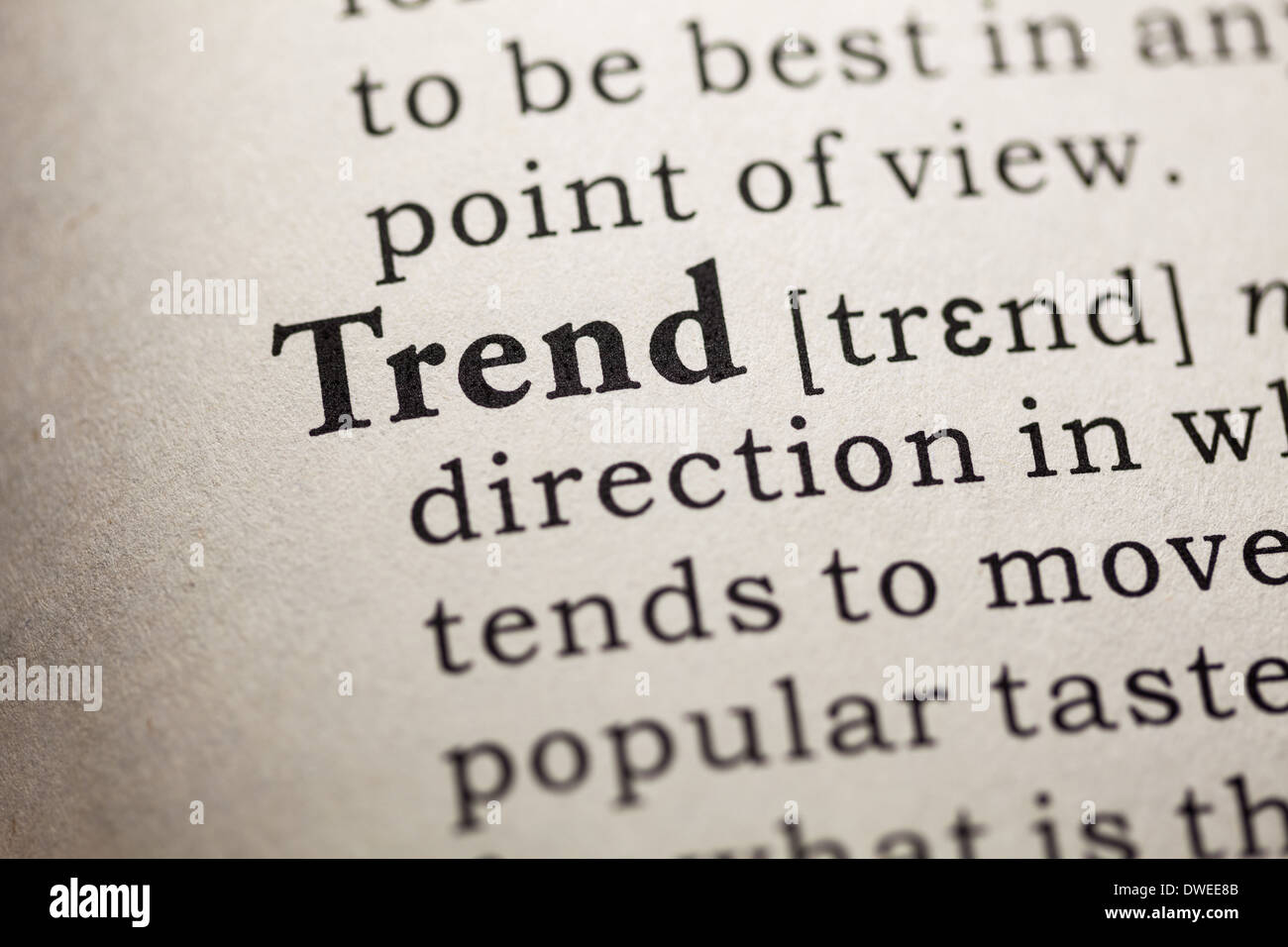 Fake Dictionary, Dictionary definition of the word trend. Stock Photo