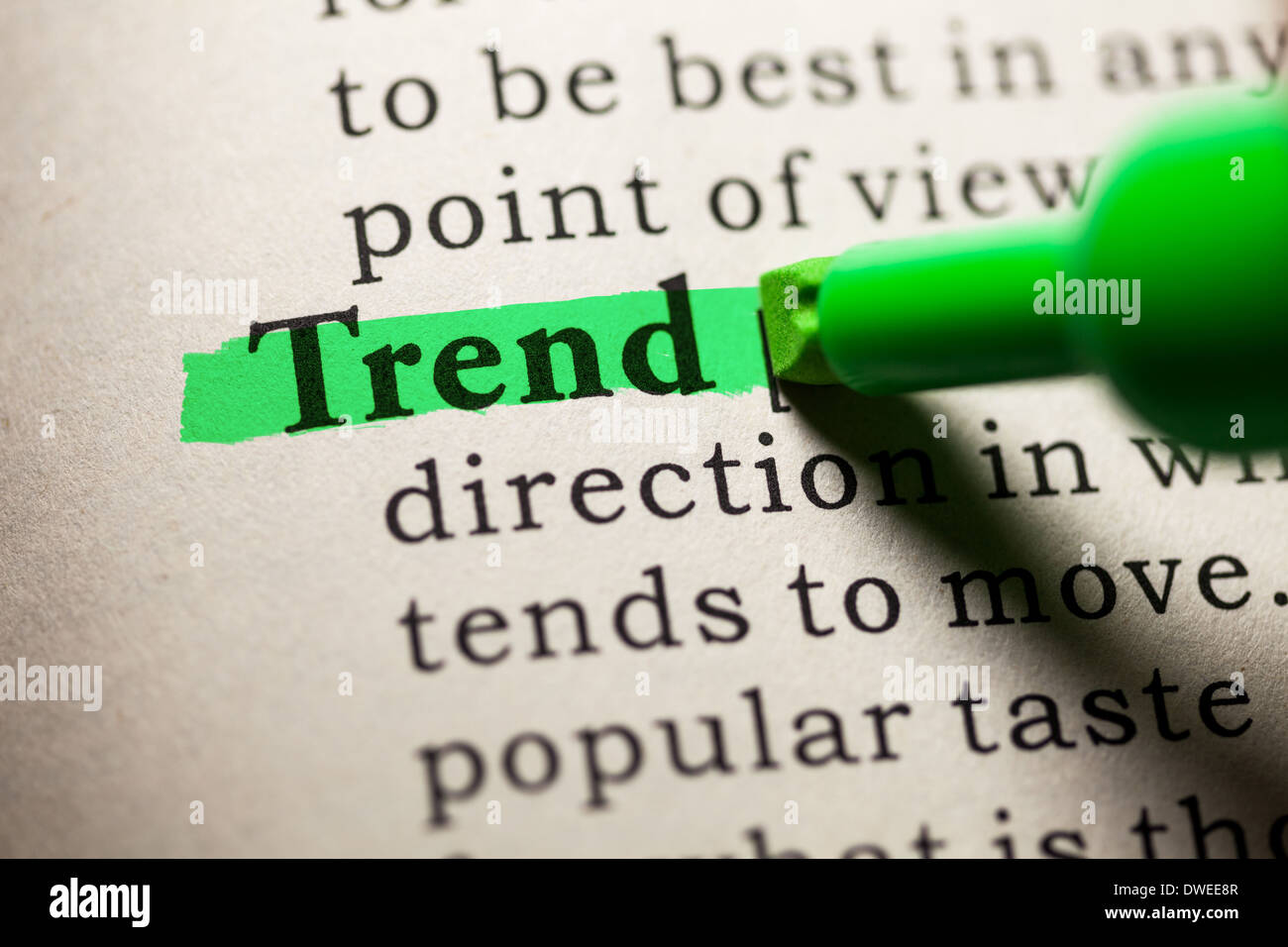 Fake Dictionary, Dictionary definition of the word trend. Stock Photo
