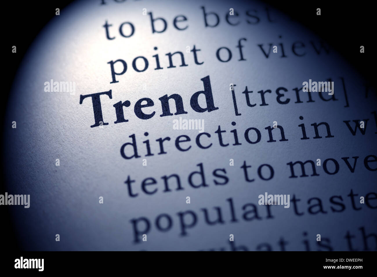 Fake Dictionary, Dictionary definition of the word trend. Stock Photo