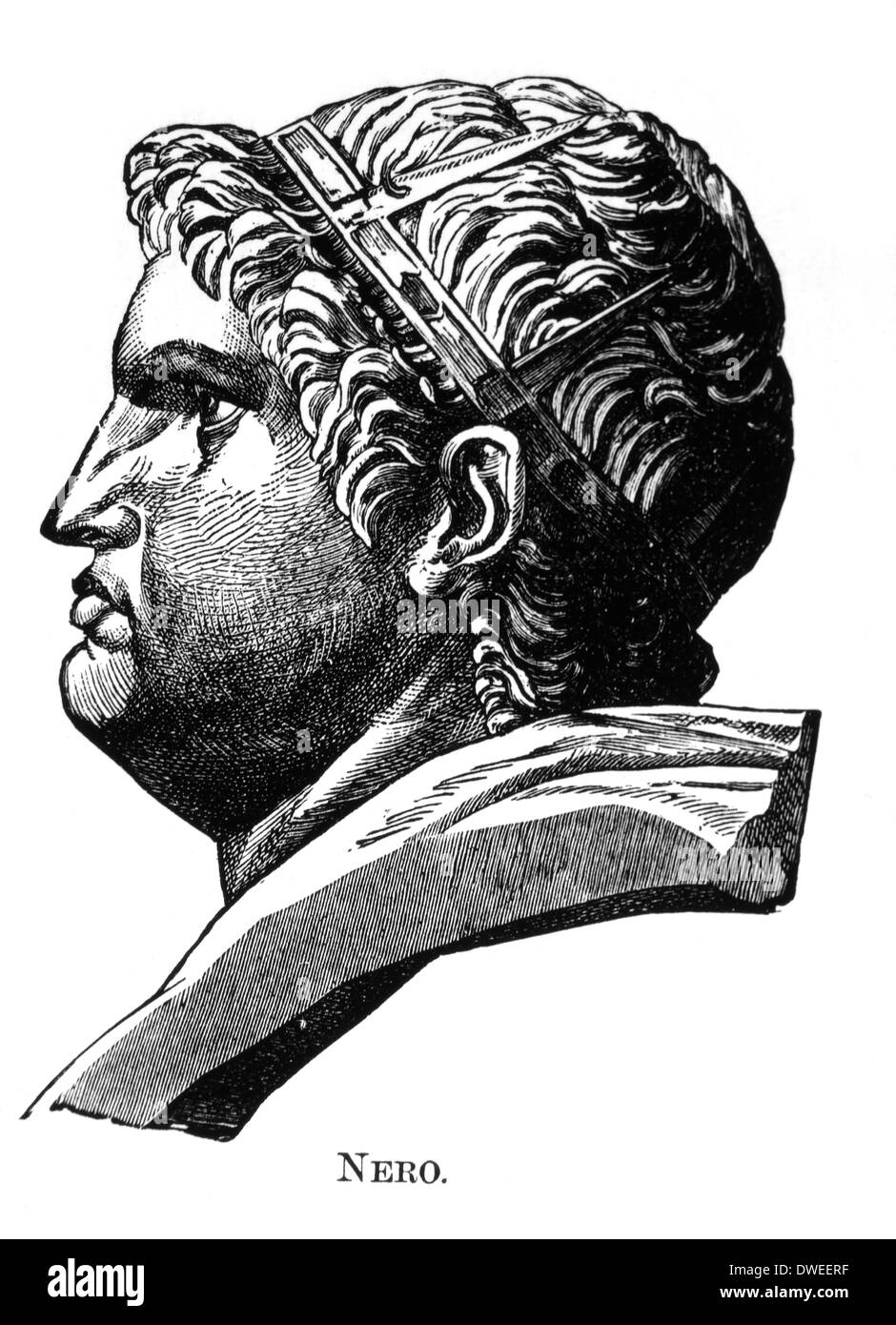 Emperor Nero (37-68 AD) Portrait, Engraving, 1882 Stock Photo