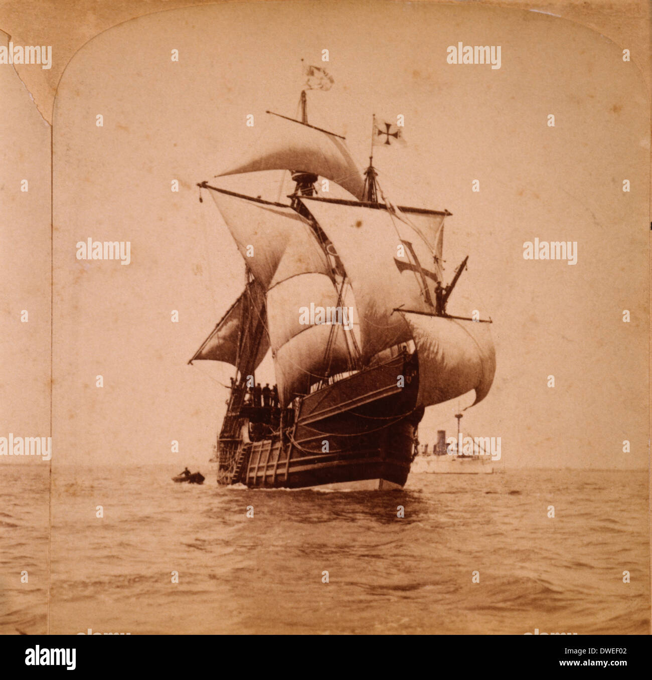 Replica of Christopher Columbus' Flagship, Santa Maria, in New York Harbor, 1893 Stock Photo