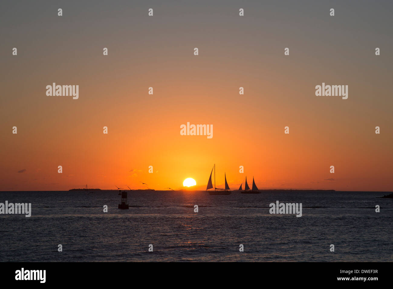 Key West, Florida - Sailboats at sunset. Stock Photo