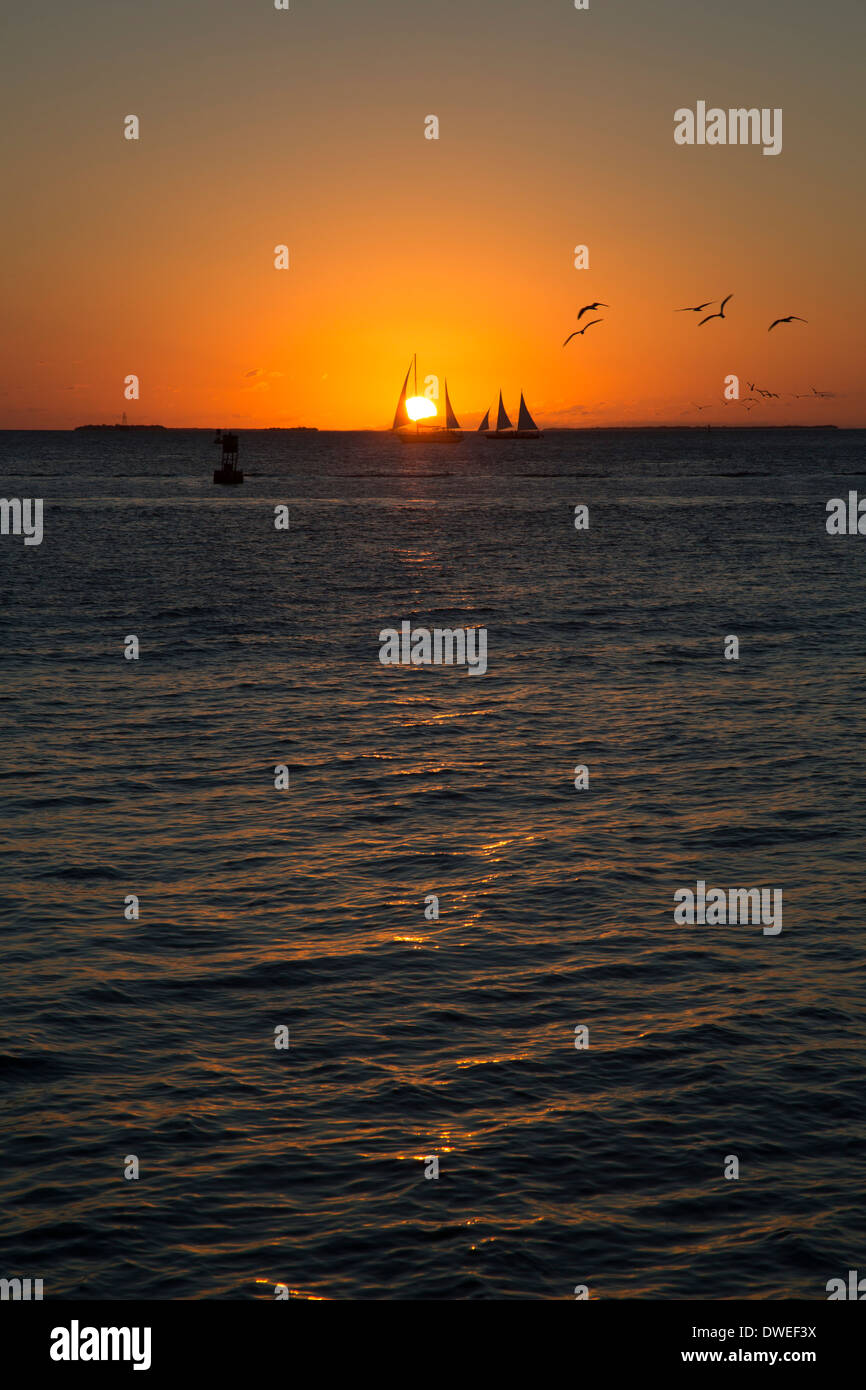 Key West, Florida - Sailboats at sunset. Stock Photo