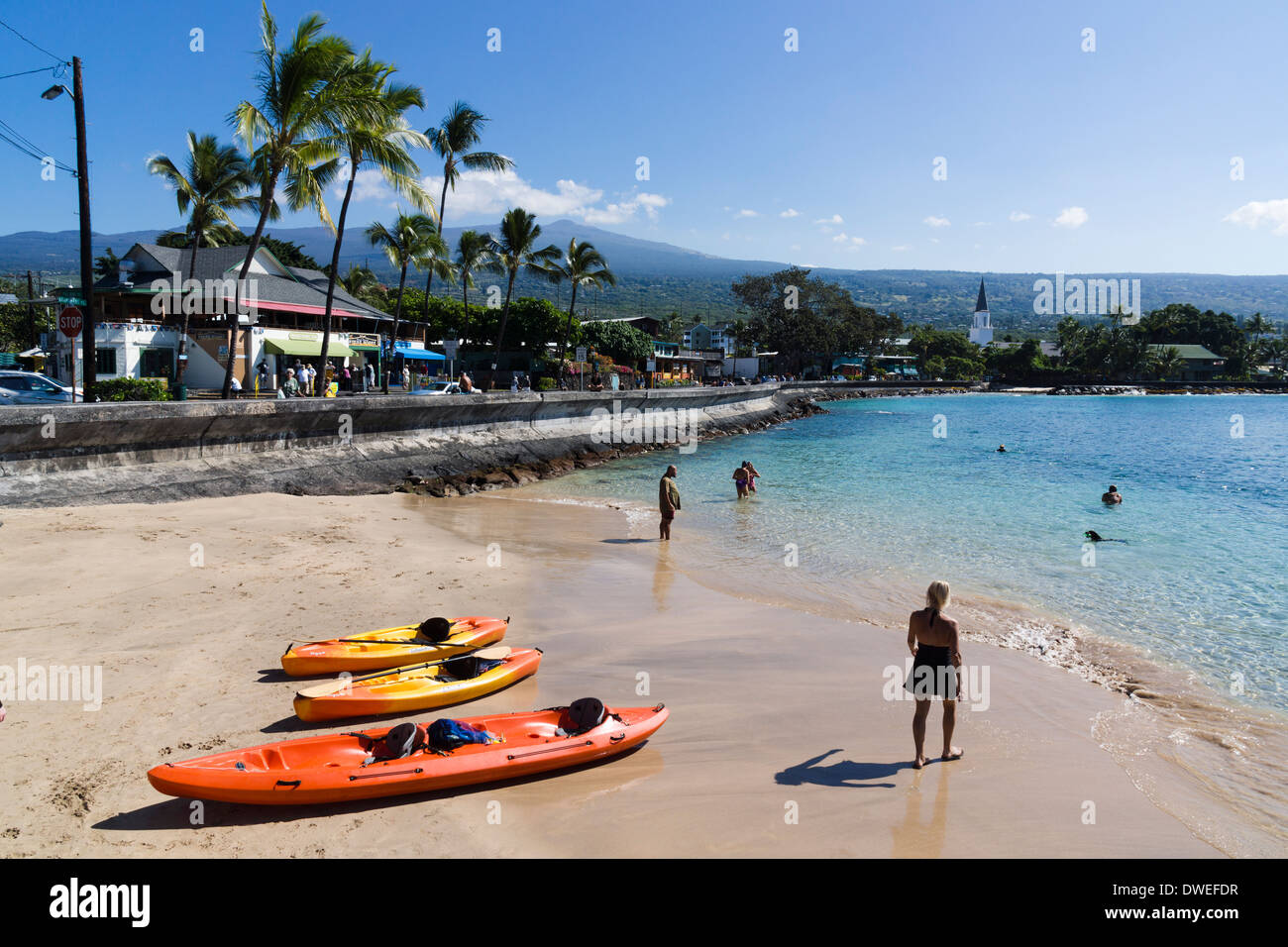 Kailua beach and waterfront. Kailua-Kona, The Big Island, Hawaii, USA. Stock Photo