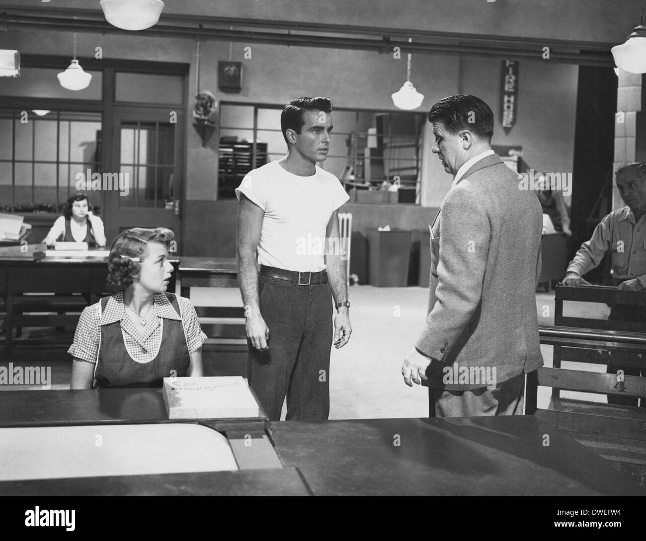 Montgomery Clift and Shelley Winters, on-set of the Film, 'A Place in the Sun' with Director George Stevens, 1951 Stock Photo