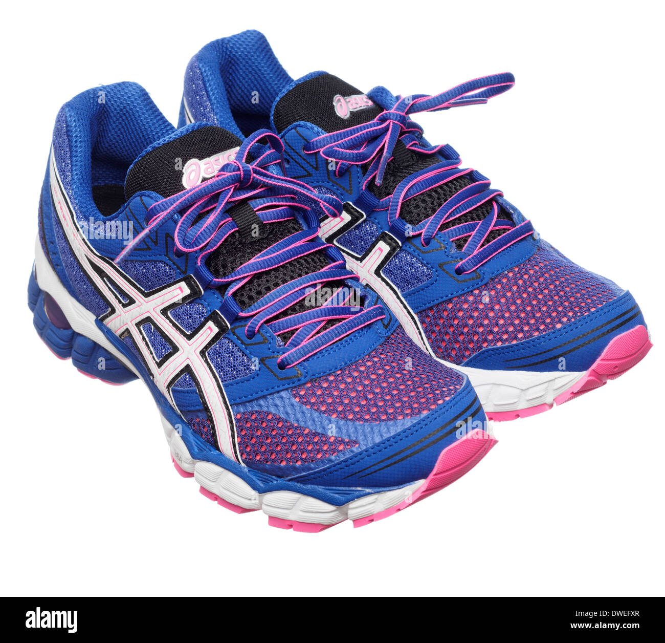 Blue and pink Asics Gel Pulse 5 running shoes Stock Photo
