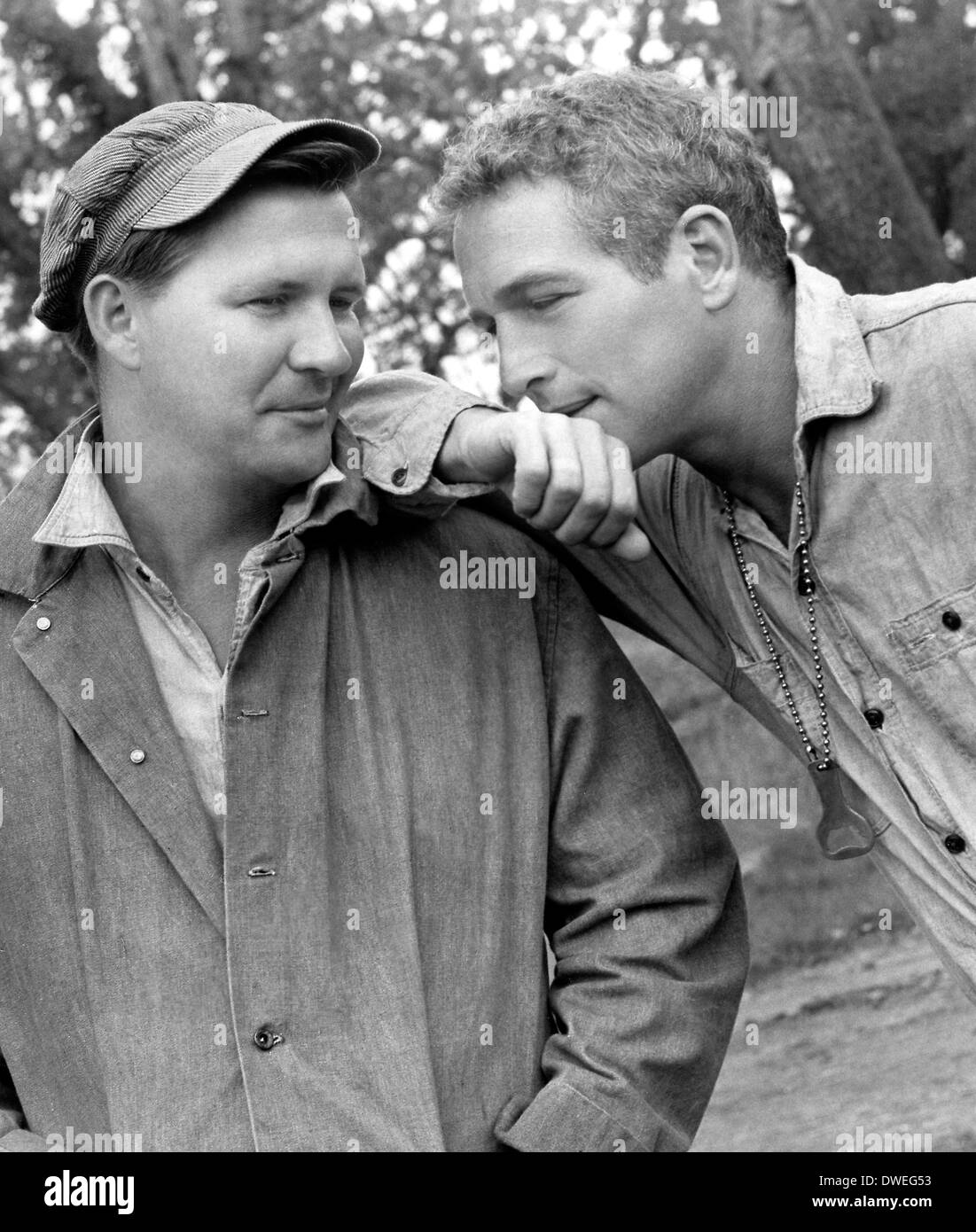 Donn Pearce and Paul Newman on-set of the film, 'Cool Hand Luke' directed by Stuart Rosenberg, 1967 Stock Photo