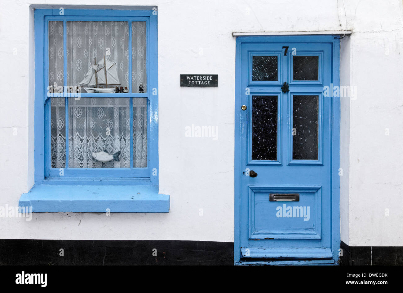 Colourful house door in the village of Appledore, Devon England Stock Photo