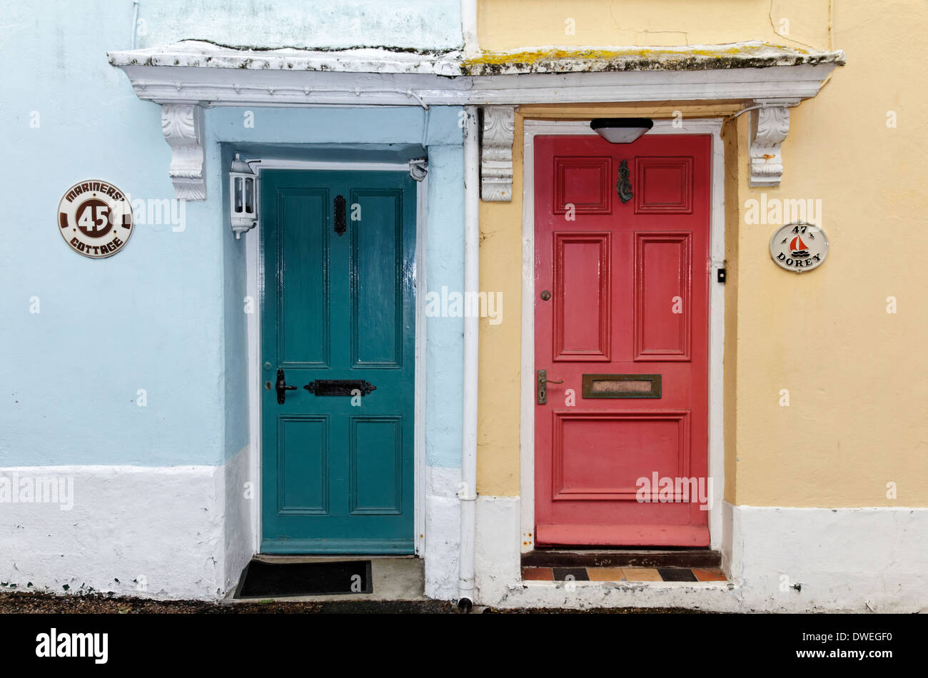 Colourful house doors in the village of Appledore, England, Devon Stock Photo