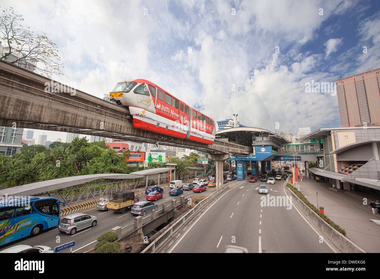 KUALA LUMPUR, MALAYSIA - FEBRUARY 7, 2014: Kuala Lumpur Monorail Transportation System in Downtown KL Malaysia. Stock Photo