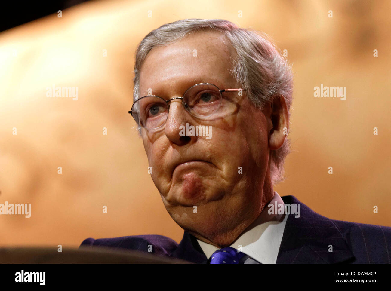National Harbor, Maryland, USA. 6th March 2014. Republican senate minority leader Mitch McConnell of Kentucky speaks at CPAC. Stock Photo