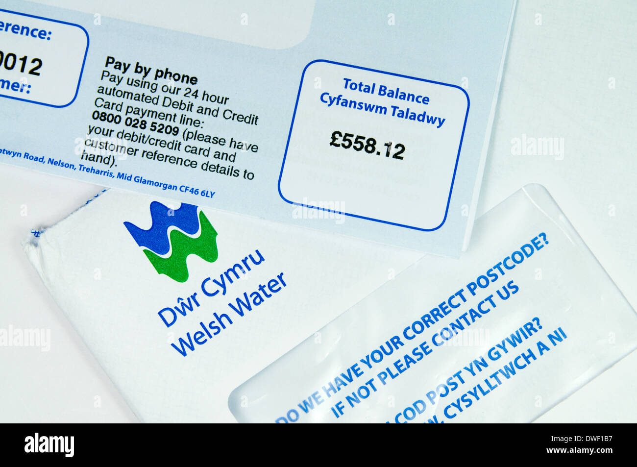 Welsh Water Dwr Cymru Water Bill. Stock Photo