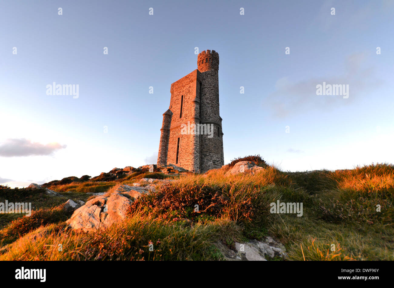 Milner Tower on Brada Head, Isle of Man, UK. Sunset tranquil scene Stock Photo