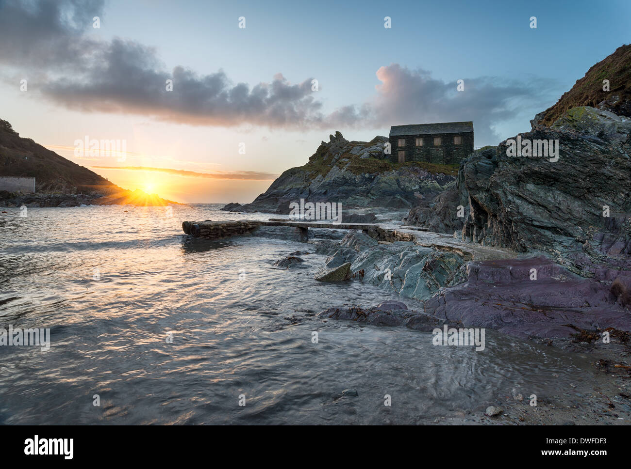 The net loft at Polperro in Cornwall Stock Photo