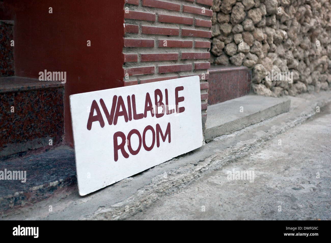 Available Room Sign outside Hotel, vacancy room waiting for guests Stock Photo