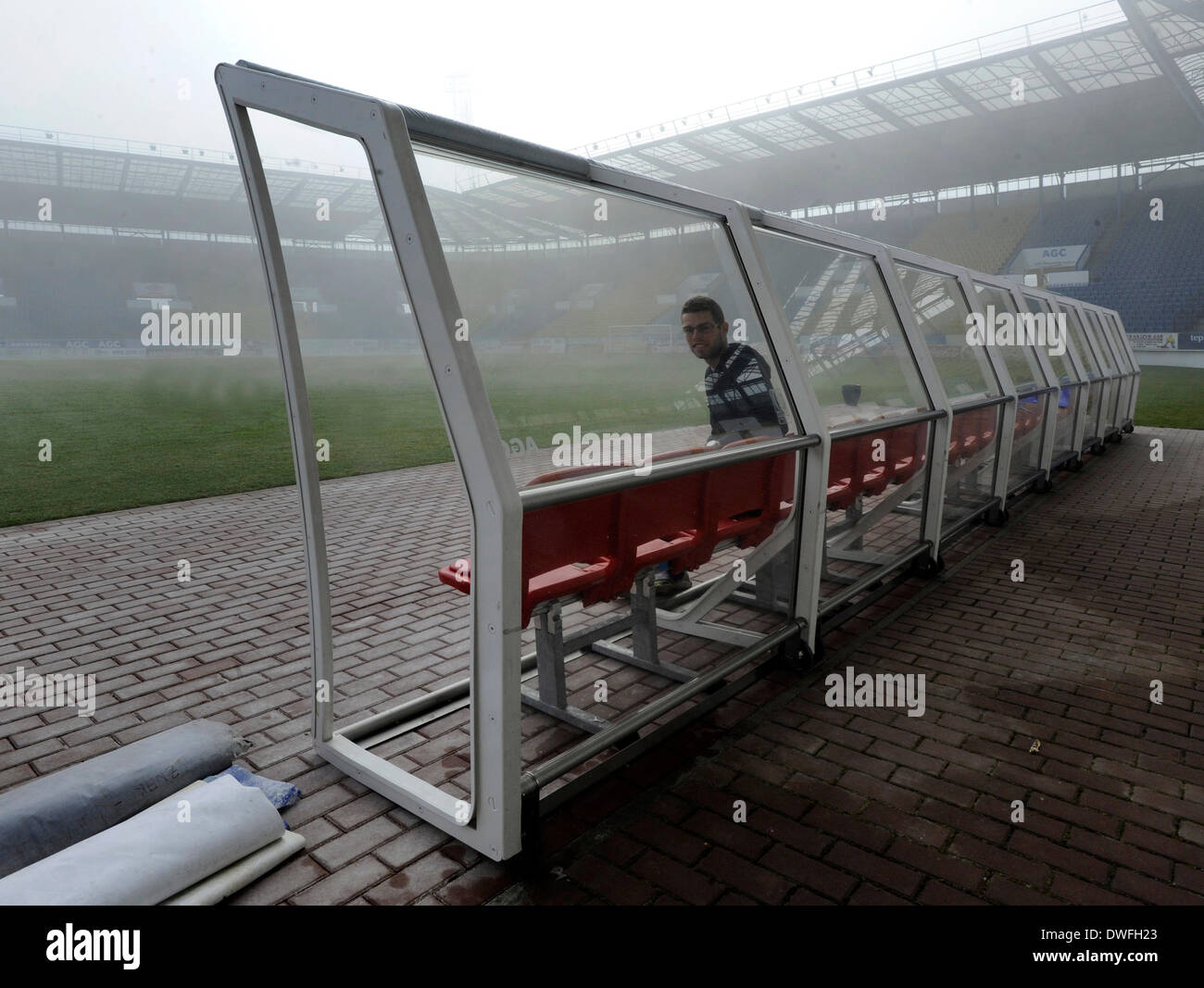 Players benches by AGC made of glass have been installed at the stadium