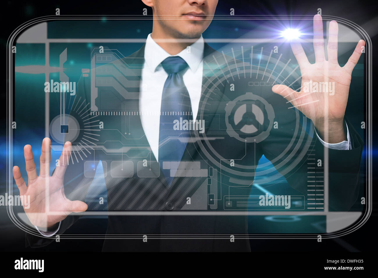 Businessman touching interface Stock Photo