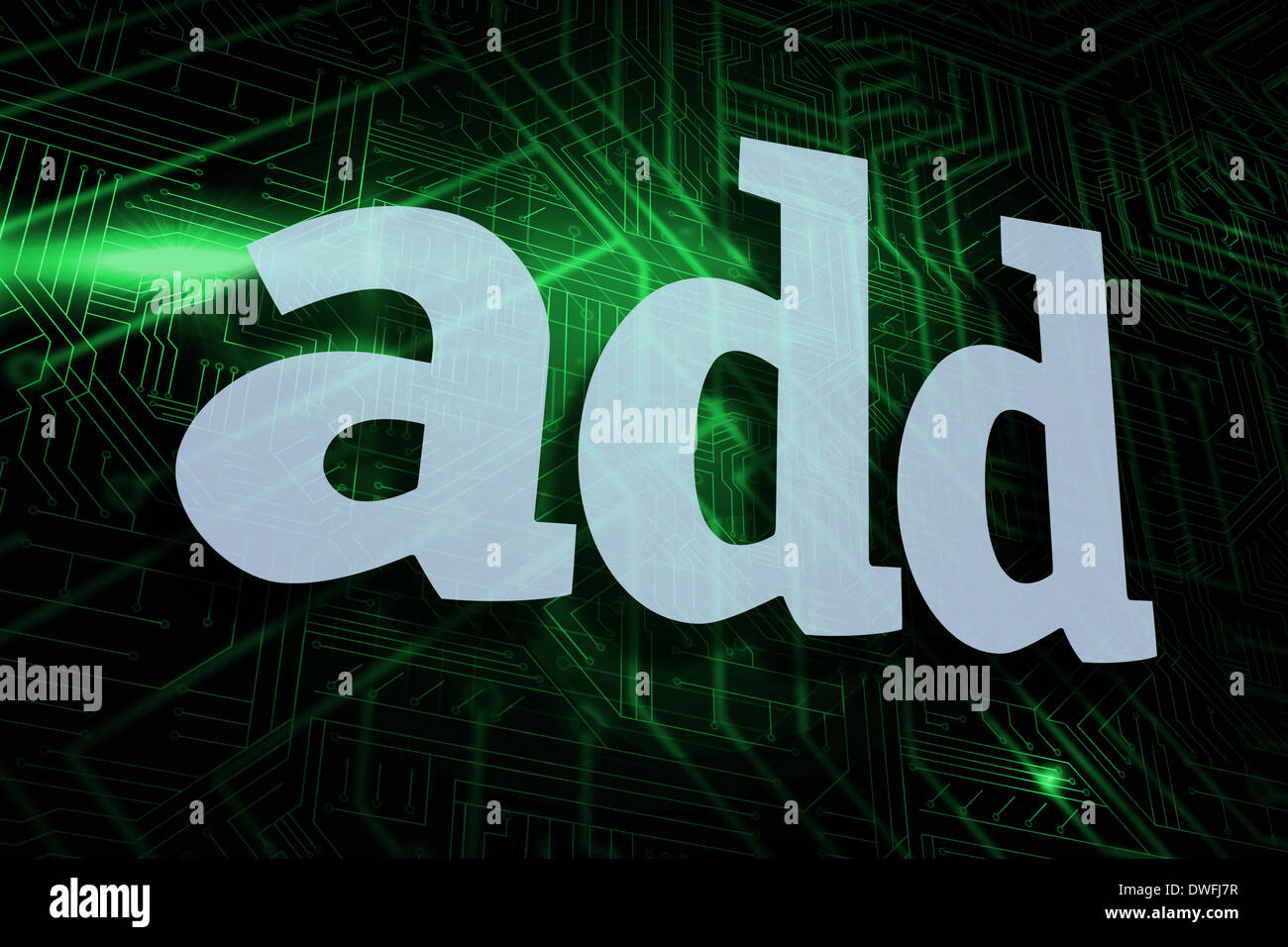 Add against green and black circuit board Stock Photo