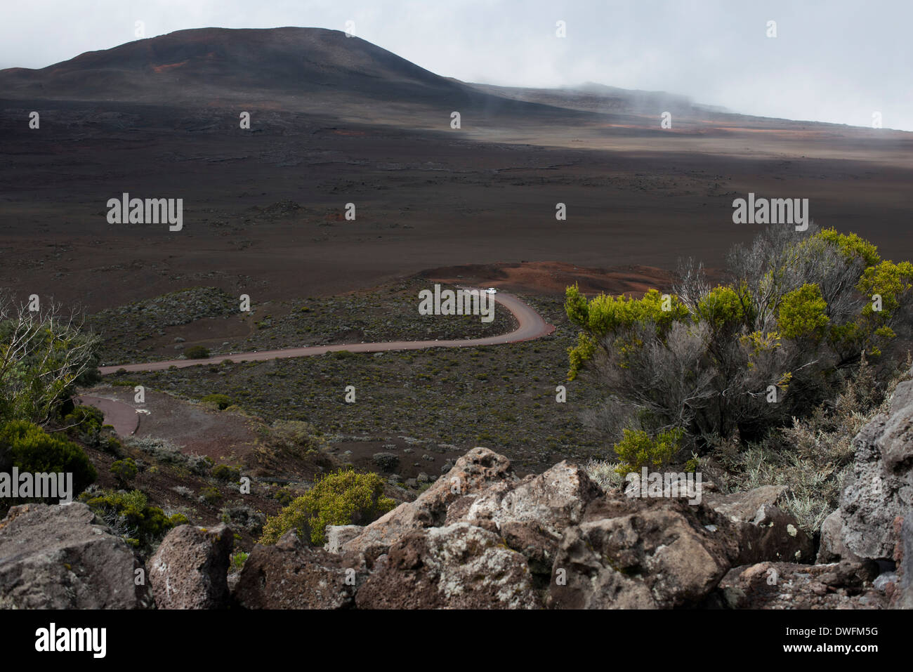 Road to the Piton de la Fournaise volcano. The volcano Piton de la